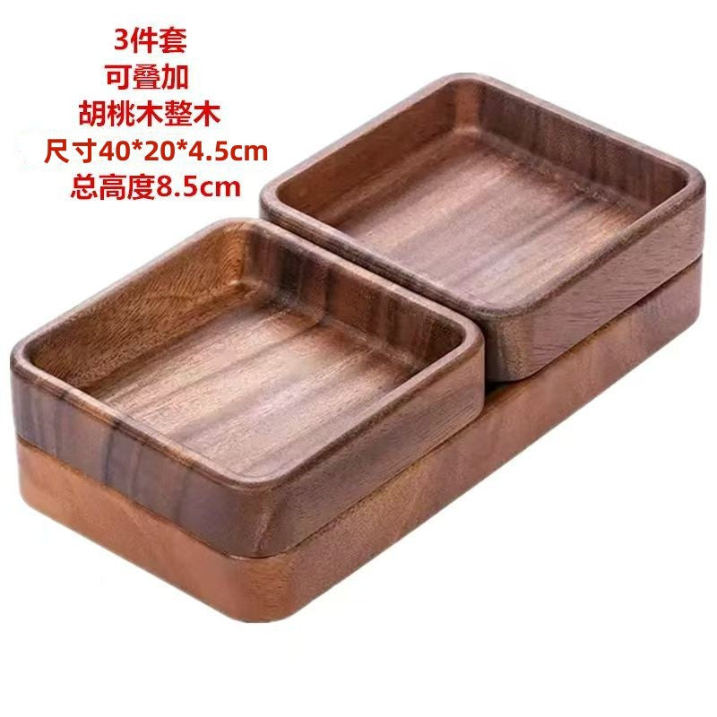 跨境定制胡桃木盘子木质托盘餐盘家用干果盘点心盘方形加厚可堆叠