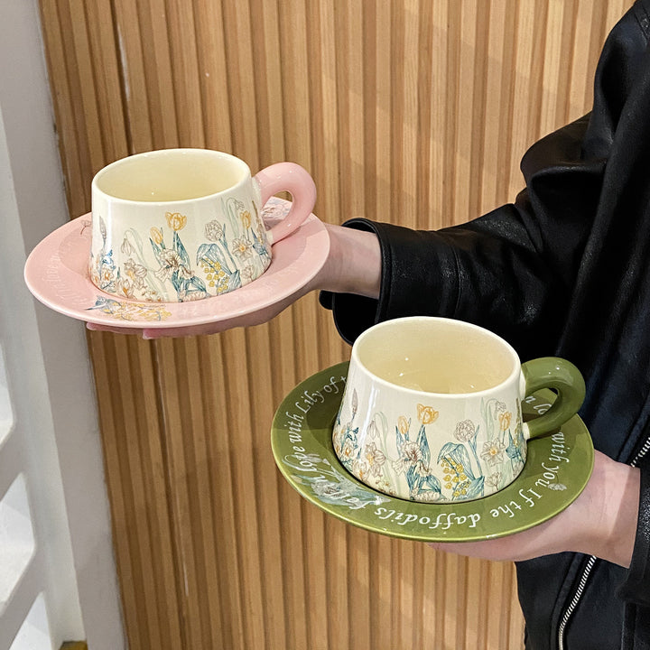 油画风铃花咖啡杯碟套装陶瓷杯杯子伴手礼高级轻奢礼品实用送客户