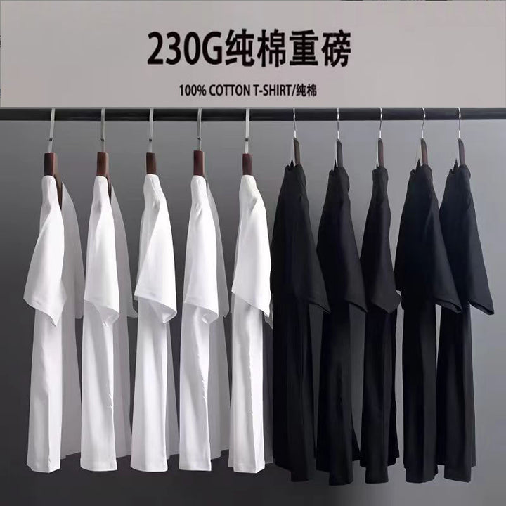 抖音直播230g新疆棉花纯棉短袖T恤圆领白色打底衫空白衫男女潮牌