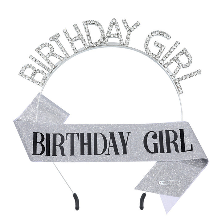 时尚水钻发箍肩带BIRTHDAY GIRL套装 女孩生日装饰腰带派对礼物