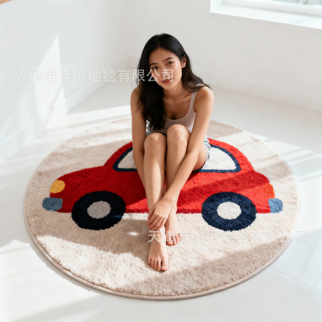 圆形仿羊绒地垫家用客厅垫卡通儿童房装饰防滑地毯易打理吸水脚垫