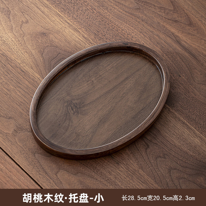 胡桃木色重竹茶盘家用简约长方形大号茶具收纳盘干泡台水杯置物架