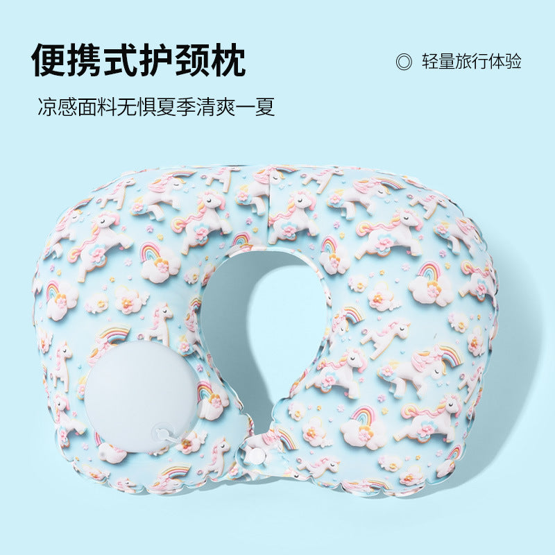 充气u型枕便携护颈枕按压充气枕旅游三宝颈枕可收纳TPU飞机枕批发