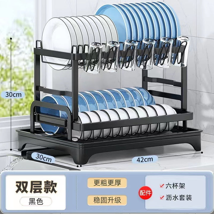 厨房置物架沥水碗架家用台面双层多功能碗盘筷刀具砧板杯架收纳架