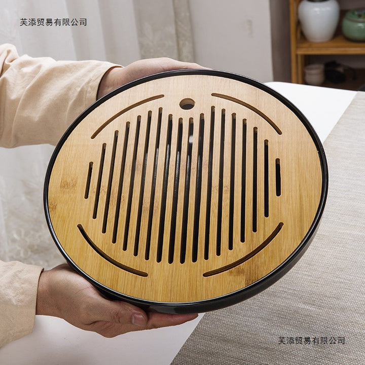 家用简约功夫茶具茶盘套装长方形储水日式密胺竹制小茶台沥水托盘