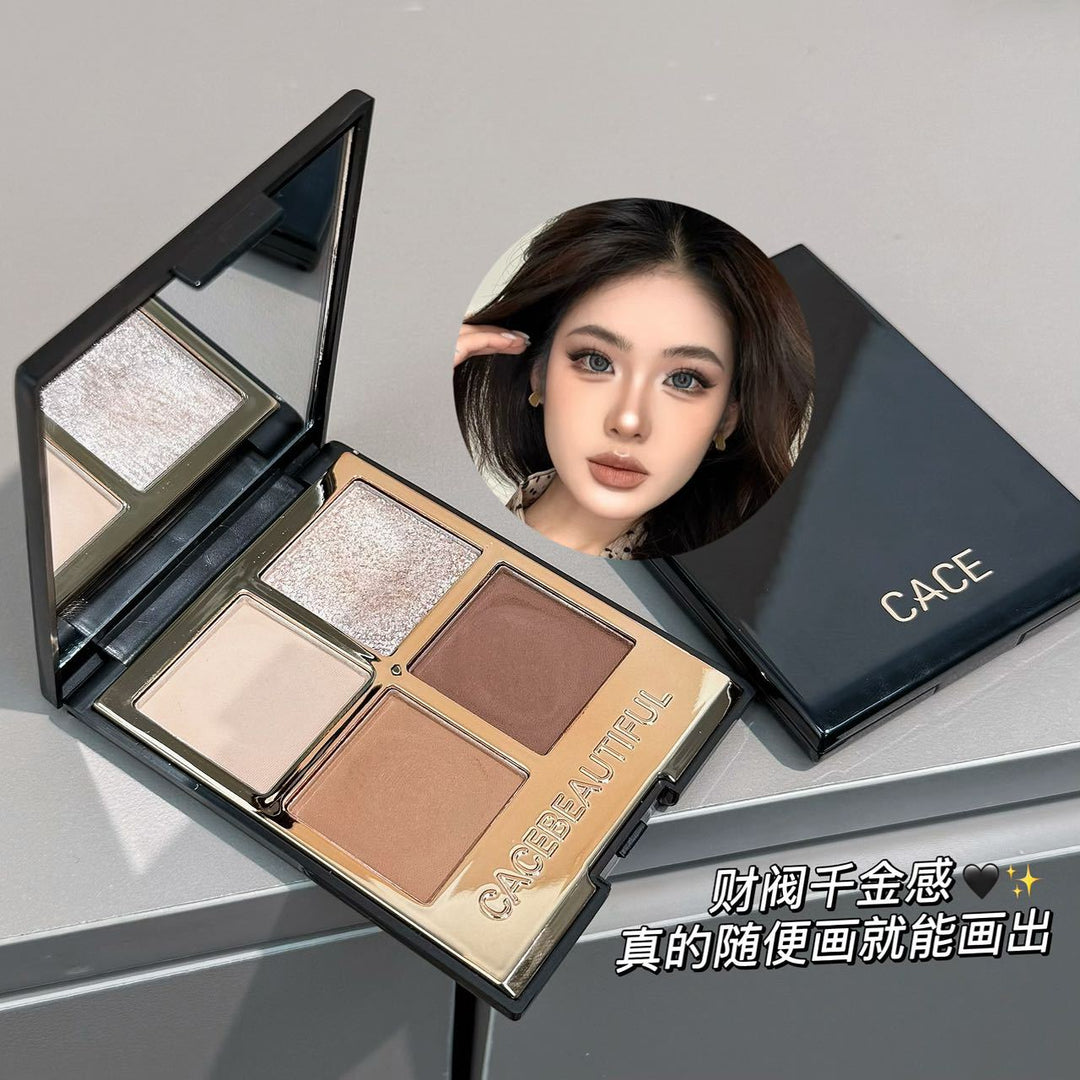 CACE新品黑金四色眼影盘 珠光哑光大地色系显色不飞粉彩妆女生
