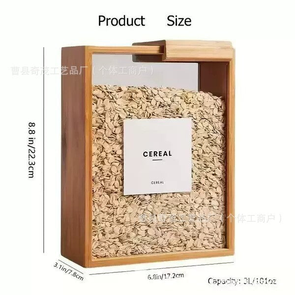 木质多用途谷物收纳盒方形五谷杂粮储物盒竹制滑盖食品储存箱