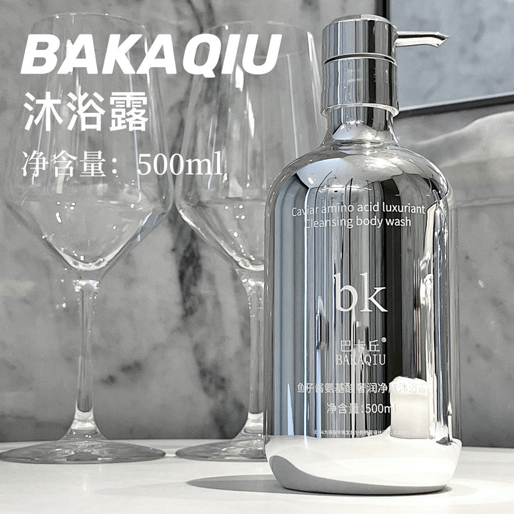 BK英文银色高级洗发水控油蓬松清爽留香沐浴露护发素套装酒店专用