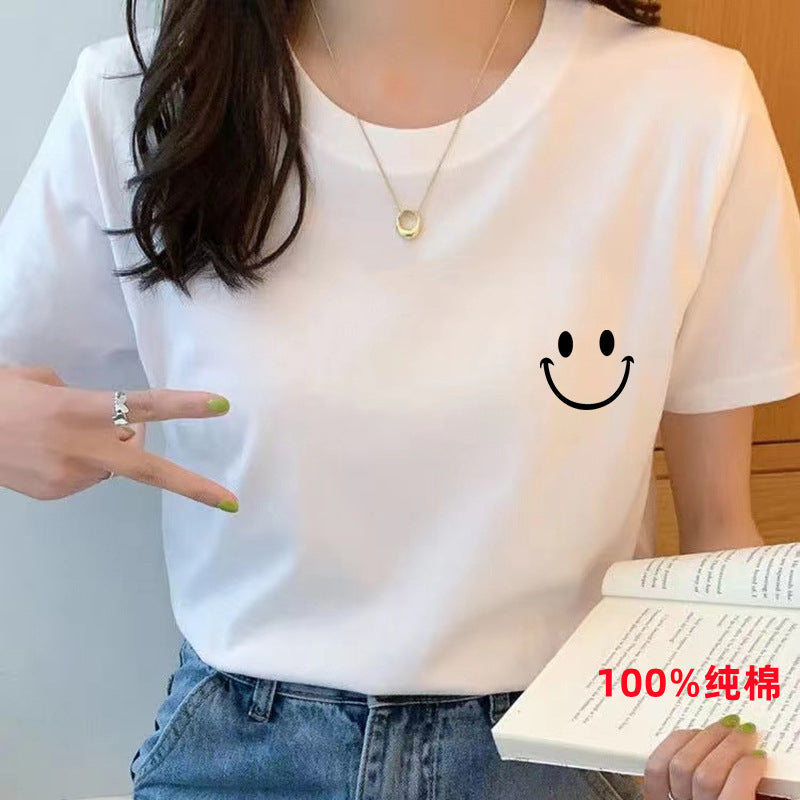 2025新款韩版女装宽松打底衫圆领白色上衣正肩休闲百搭短袖T恤女