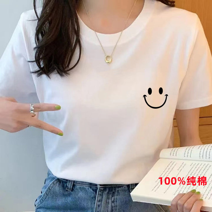 2025新款韩版女装宽松打底衫圆领白色上衣正肩休闲百搭短袖T恤女