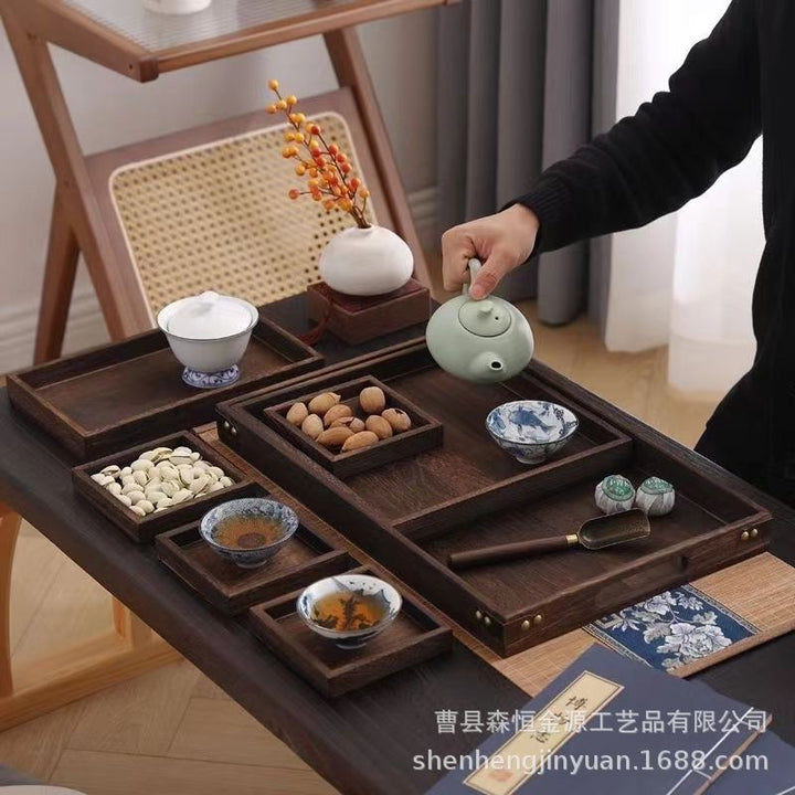 中式多格茶盘实木围炉煮茶茶点零食七件套托盘新款实木创意炭烧盘