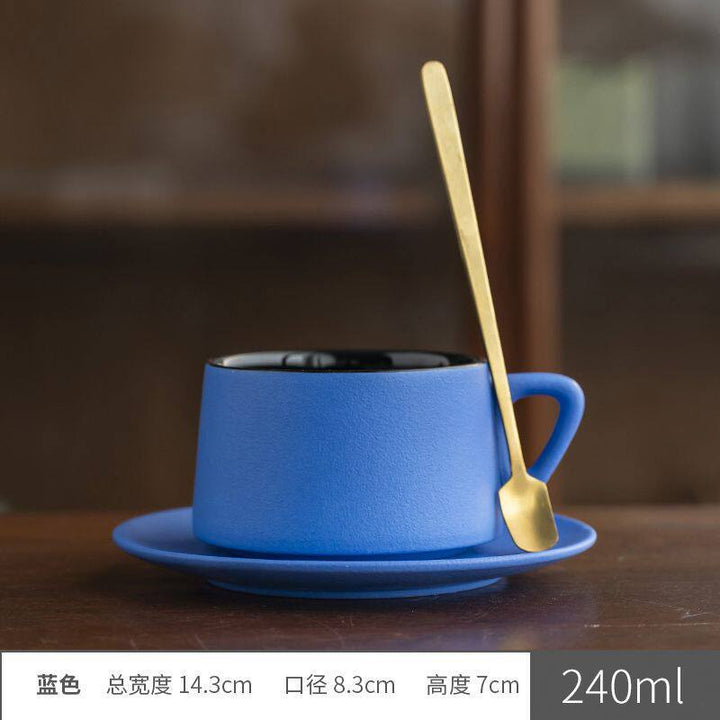 陶瓷咖啡杯碟套装高颜值粗陶渐变马克杯轻奢家用餐厅拉花杯水杯子