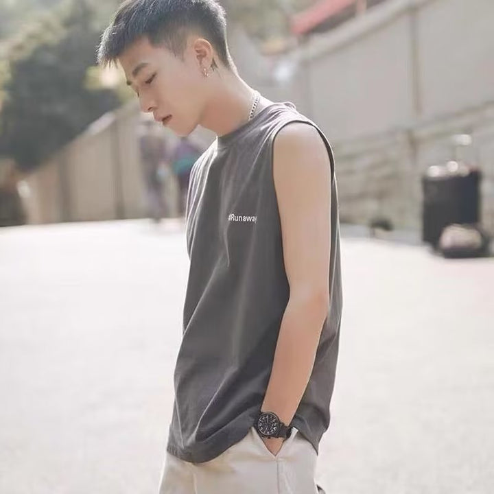 圆领时尚坎肩背心男士夏季日系休闲宽松棉质无袖T恤潮流百搭汗衫