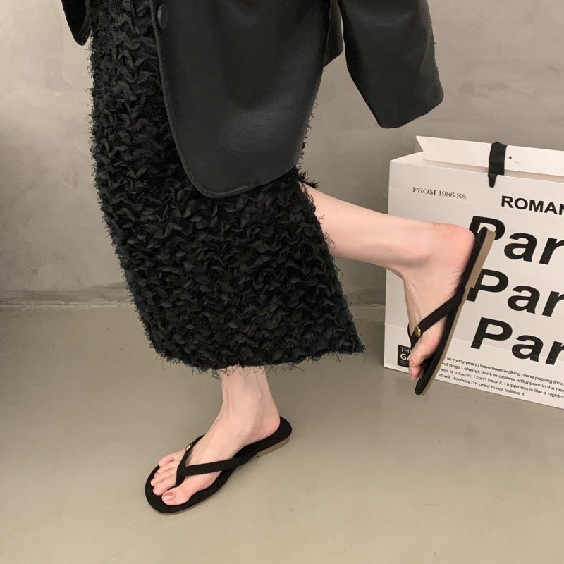 绝美平底夹板凉拖鞋女夏外穿2026新款高级感网红沙滩夹脚人字拖女