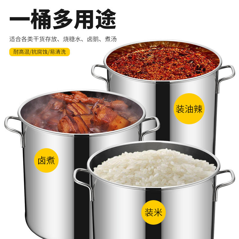 304不锈钢桶带盖汤桶商用加厚圆桶烧水桶大容量卤肉桶带盖大汤锅