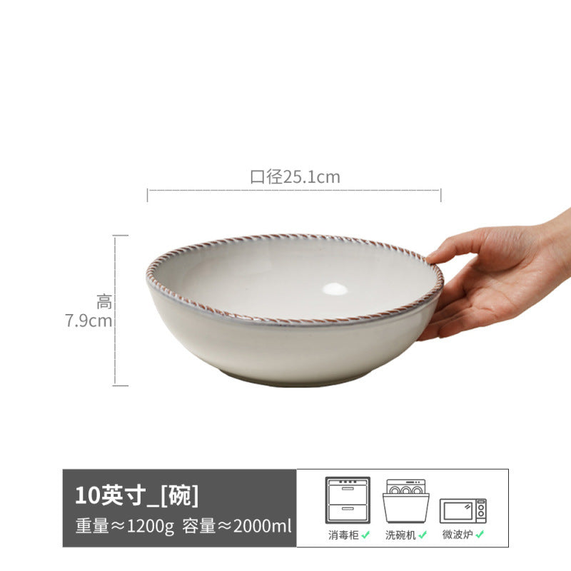 碗合集复古纯色陶瓷汤碗面碗圆形水果沙拉碗家用餐具批发复古菜碗