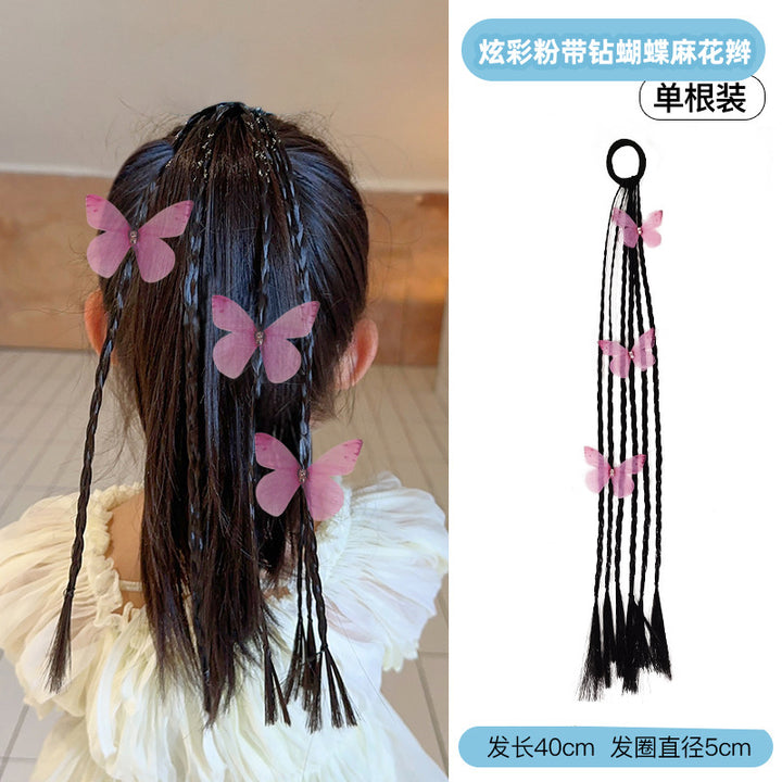 假发辫子儿童头饰拳击辫彩色发绳甜酷女扎马尾头绳橡皮筋发饰批发