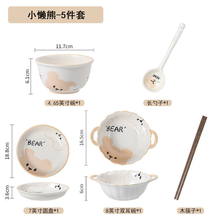 卡通呆萌熊陶瓷碗碟餐具家用儿童小碗小吃碟酸奶碗可爱碗盘子套装