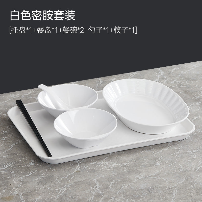 自助选现炒快餐称重菜盘商用套装学校食堂密胺餐具汤碗碟托盘