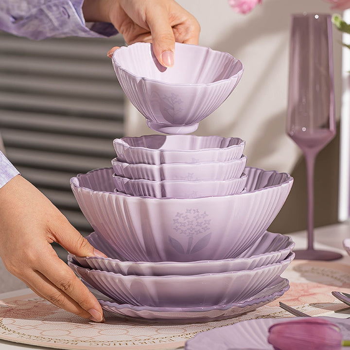Purple Ceramic Bowl & Plate Dinnerware Set – High-Quality Home Tableware