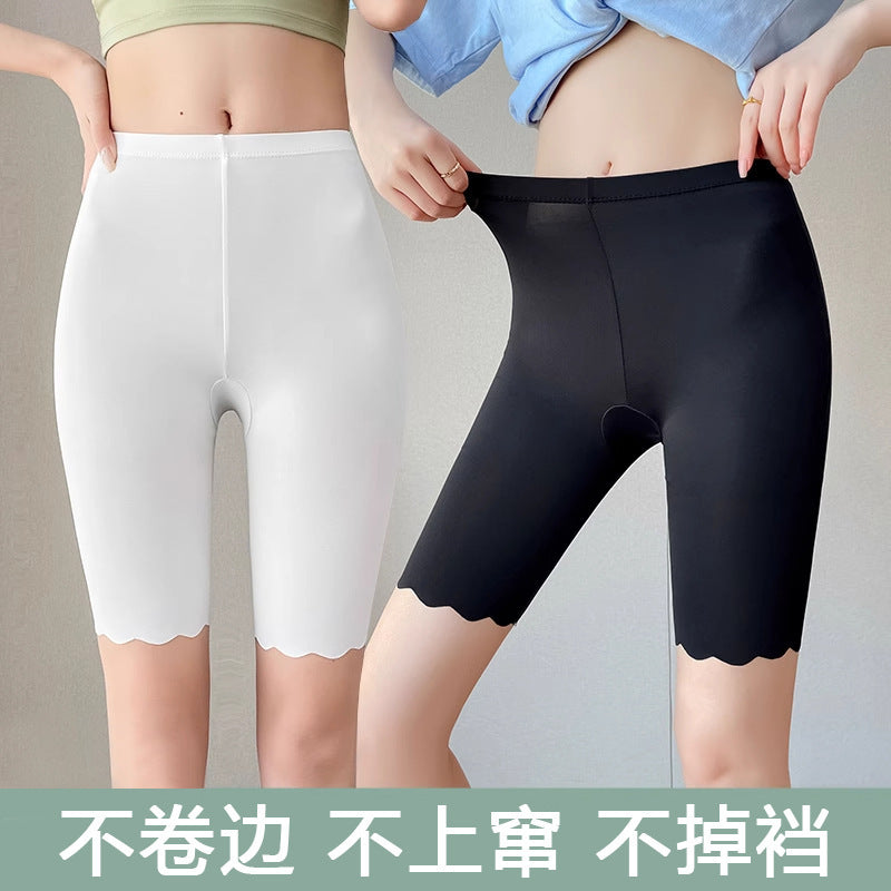 五分大码无痕不卷冰丝安全裤女夏薄款防走光加裆二合一透气打底裤