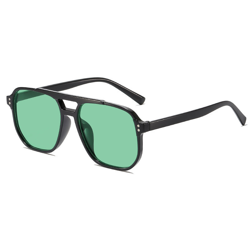 Vintage Double-Beam Sunglasses – Trendy Large Frame Ocean Lens Shades