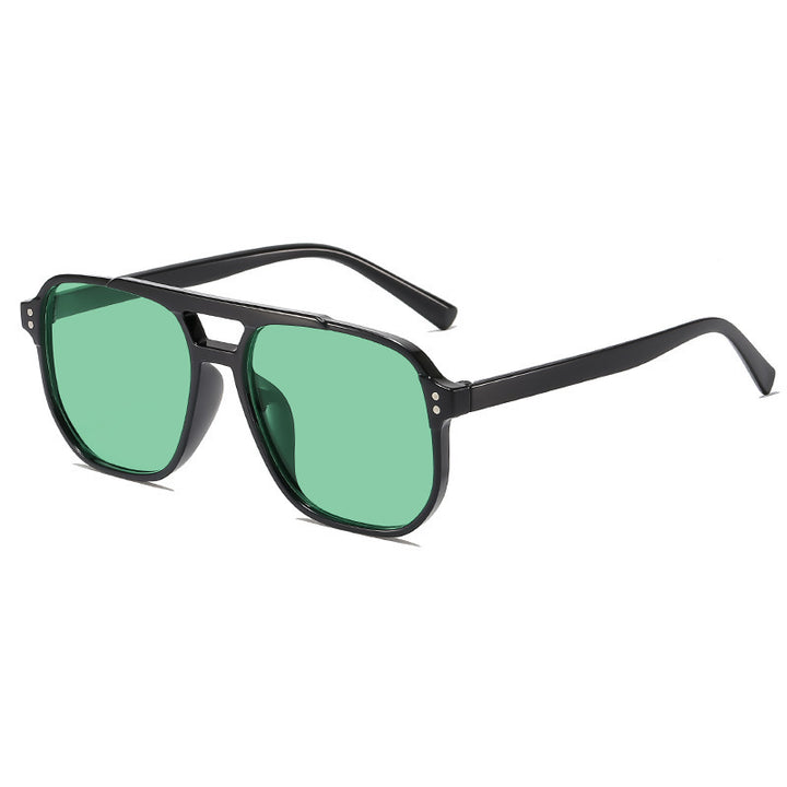 Vintage Double-Beam Sunglasses – Trendy Large Frame Ocean Lens Shades