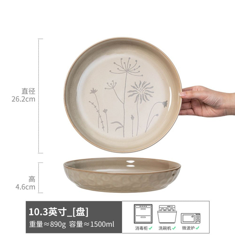 高颜值深盘圆形便宜碗复古陶瓷菜碗家用盘子餐具碗碟批发外贸尾单