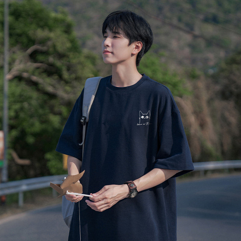 日系cityboy纯棉短袖t恤男夏季宽松圆领重磅潮流潮牌男生体恤上衣