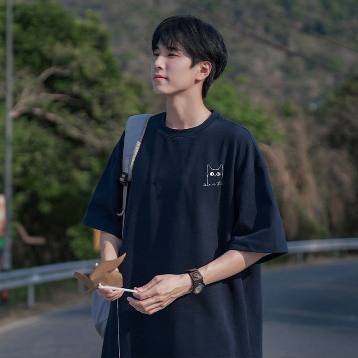 日系cityboy纯棉短袖t恤男夏季宽松圆领重磅潮流潮牌男生体恤上衣