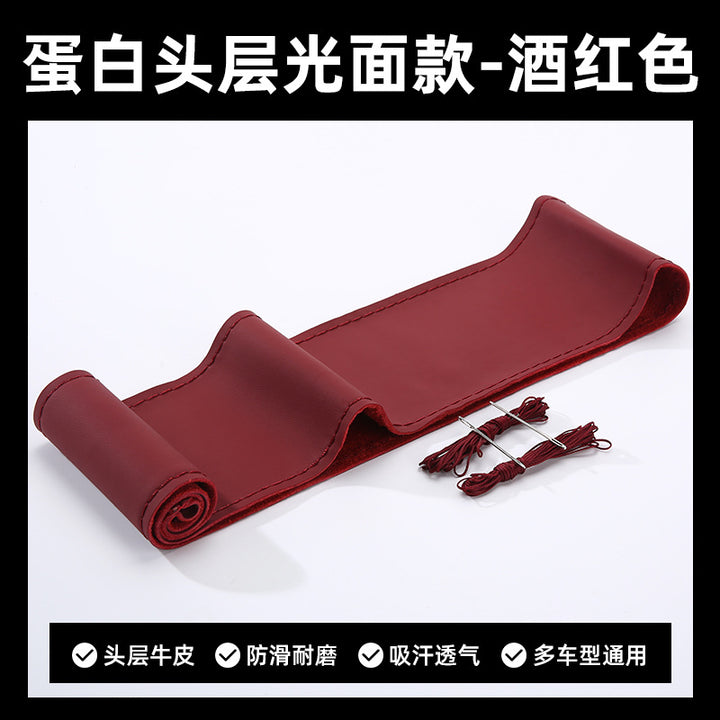 Top Layer Cowhide Steering Wheel Cover Large All Season Universal Car Genuine Leather Grip Cover