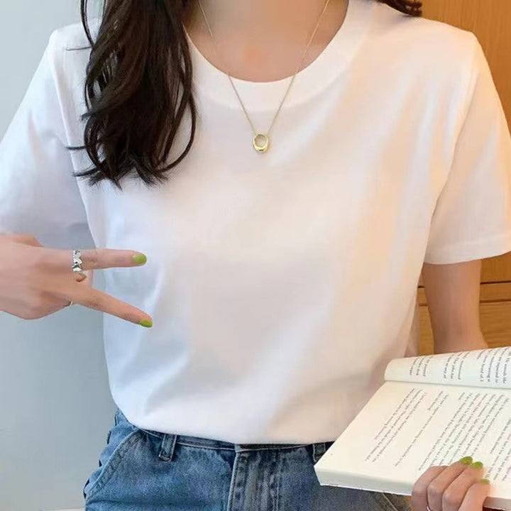 2025新款韩版女装宽松打底衫圆领白色上衣正肩休闲百搭短袖T恤女
