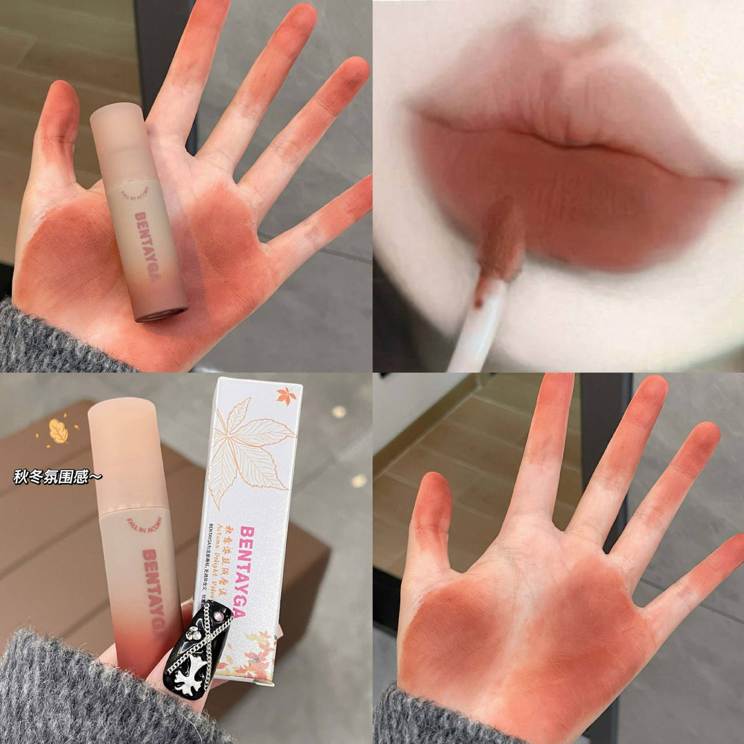 秋意浓~灰粉调唇泥哑光雾面丝绒唇釉不沾杯口红学生直播跨境批发