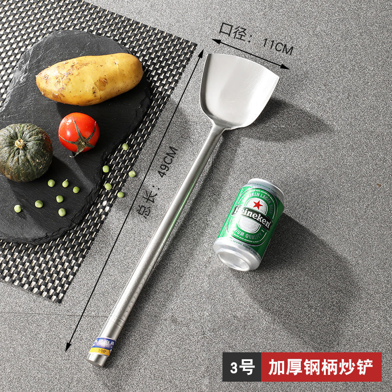 加厚厨师不锈钢炒勺长柄炒菜勺打汤勺饭店大炒勺木柄手勺商用