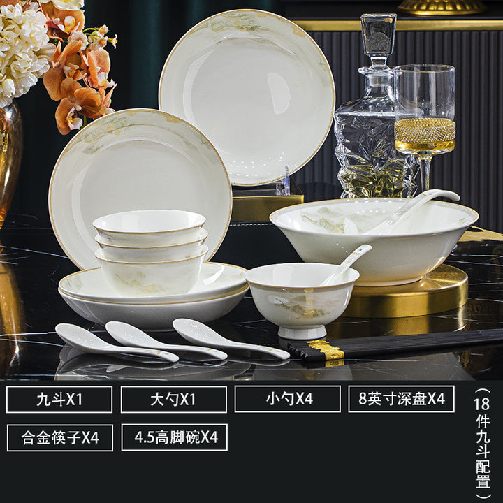 景德镇陶瓷餐具批发网红碗盘碟套装高温骨瓷餐具家用结婚乔迁礼品