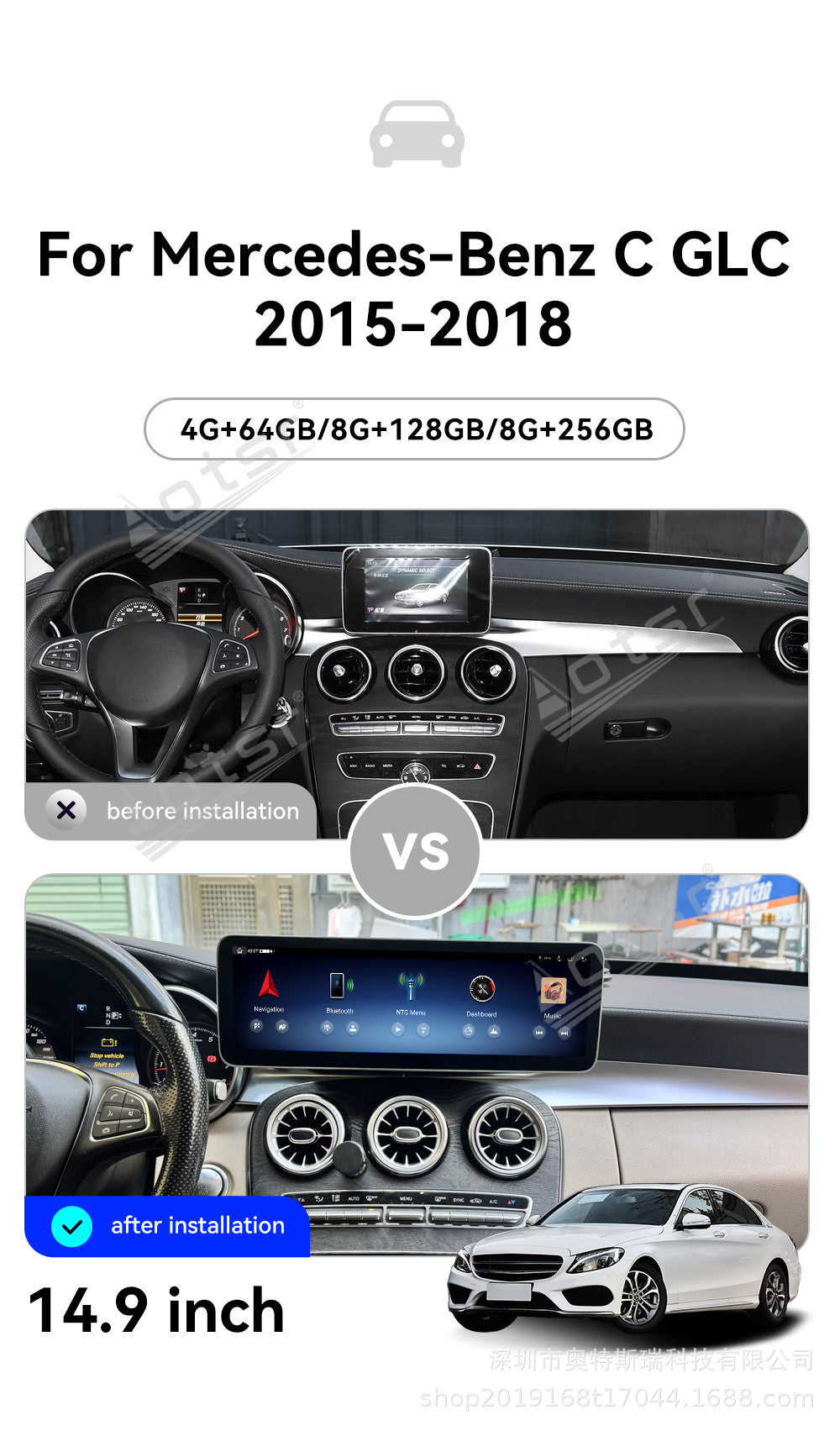 Mercedes C-Class GLC 14.9" Large Screen Android Navigation Unit