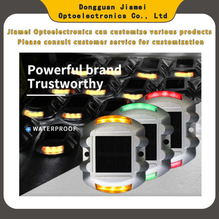 Solar powered cast aluminum horseshoe shaped road stud lamp