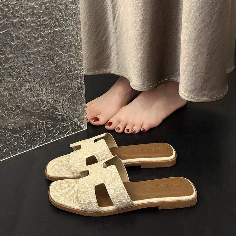 美翻了~平底拖鞋女夏季法式小香风一字带复古凉鞋沙滩拖百搭
