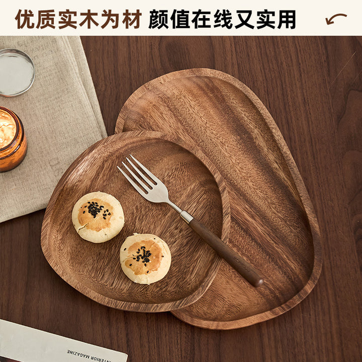 跨境胡桃木日式木托盘定制家用实木糕茶点小圆形盘茶盘餐具盘批发