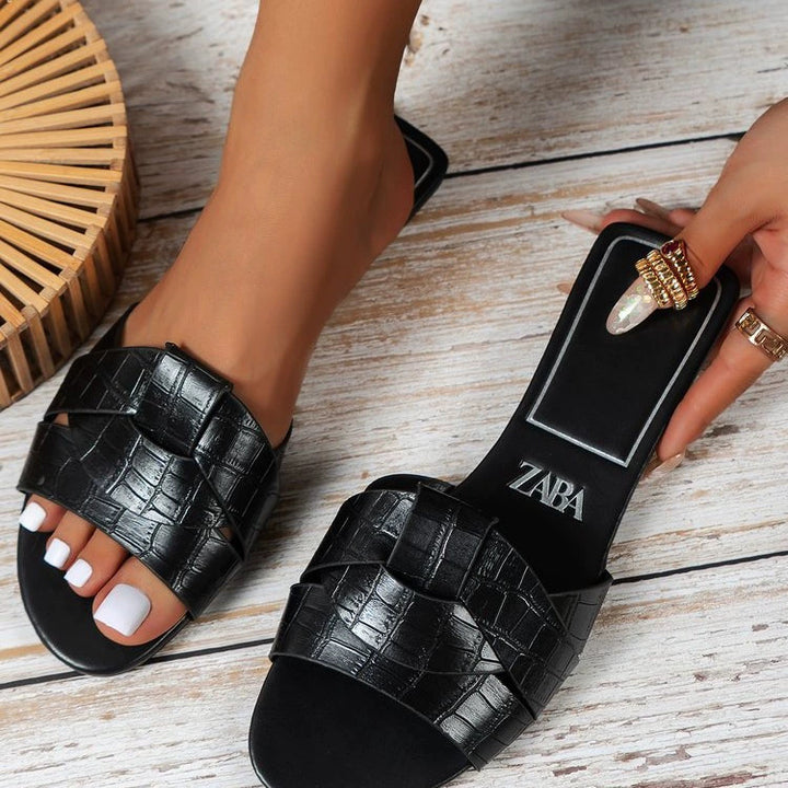 外贸2025夏季新款方头交叉平底简约女式凉拖鞋外穿拖鞋女 Slipper