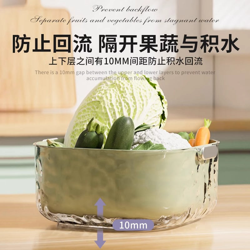 双层洗菜盆沥水篮六件套厨房客厅家用洗水果盘简约塑料淘菜菜篮子