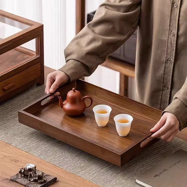 家用木质茶水杯餐盘放茶杯茶具收纳盘围炉煮茶竹制长方形托盘茶盘