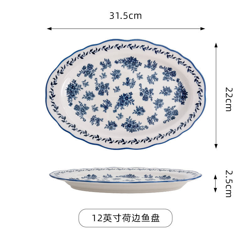 复古蓝花系列餐具陶瓷家用釉下彩高级感复古圆盘家用碗碟盘套装