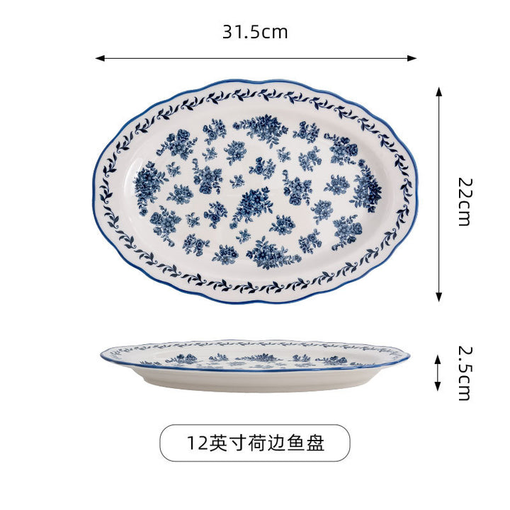 复古蓝花系列餐具陶瓷家用釉下彩高级感复古圆盘家用碗碟盘套装