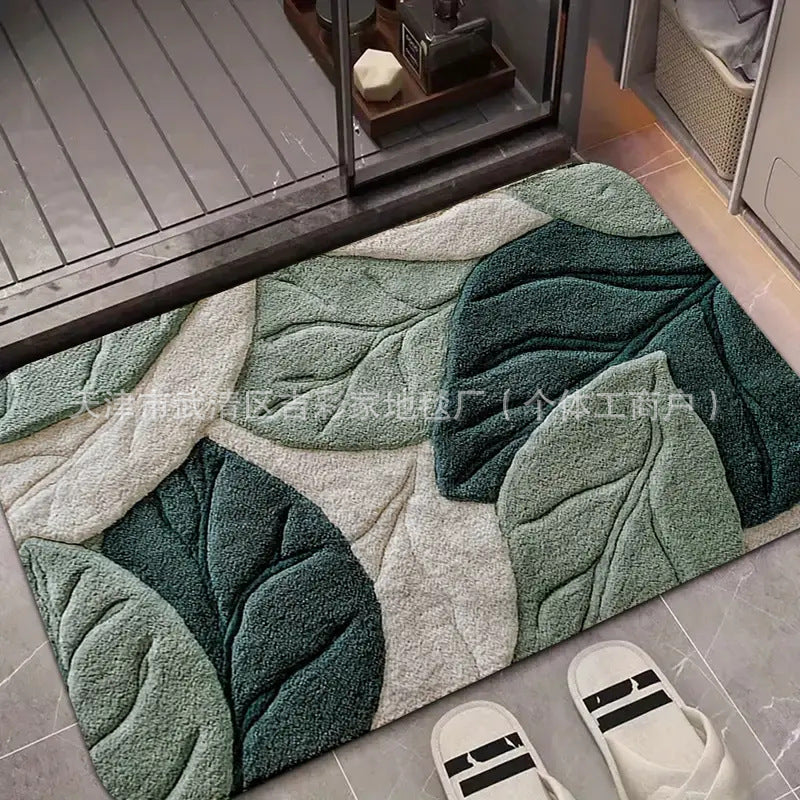 跨境热销客厅立体视觉植物花卉仿羊绒防滑地垫入户门玄关耐脏地垫