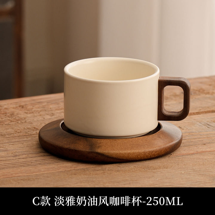 陶土咖啡杯中古风花茶马克杯咖啡杯套装木杯垫送人客户伴手礼logo