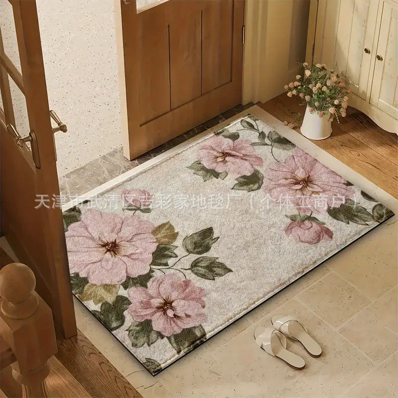 Living Room Floral Non Slip Floor Mat Entryway Entryway Stain Resistant Floor Mat