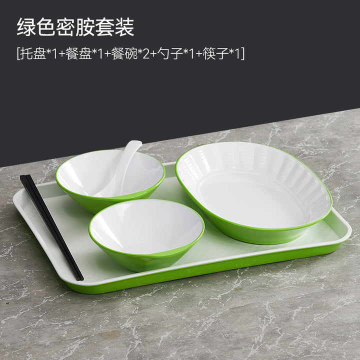 自助选现炒快餐称重菜盘商用套装学校食堂密胺餐具汤碗碟托盘