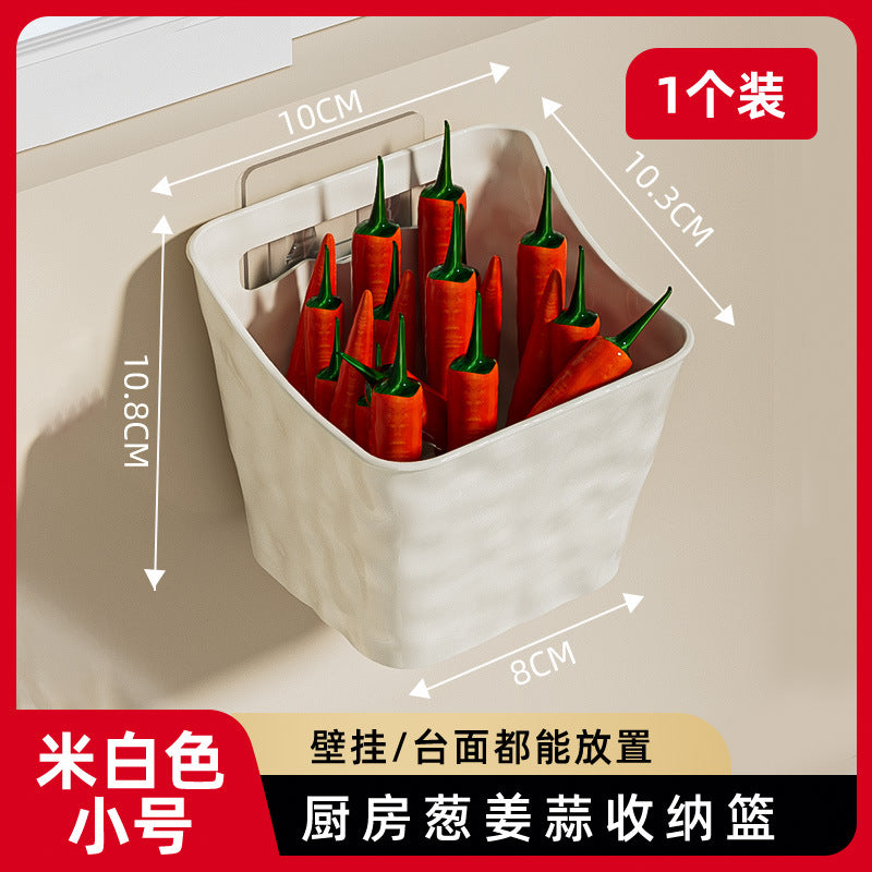 新款吸盘葱姜蒜收纳篮厨房收纳筐壁挂免打孔置物篮生姜大蒜小挂篮