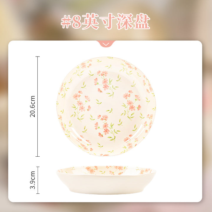 KANGMO Cream Style Ceramic Dinner Set - Floral Pattern Housewarming Wedding Gift